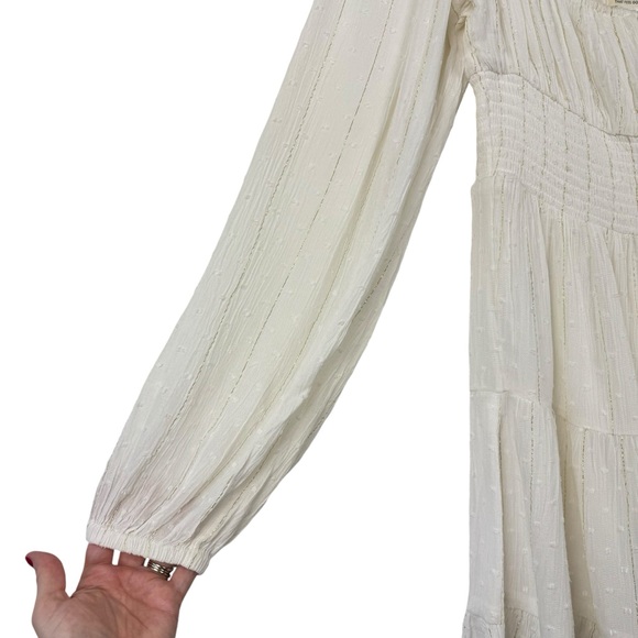 L*SPACE Cassidy Dress Anthropologie White Ruffle Long Sleeve Gold Medium Viscose - Picture 6 of 16